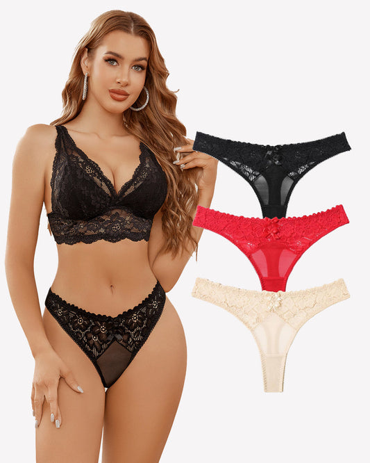 Mesh-Spitzen-Tangas mit niedriger Taille Höschen