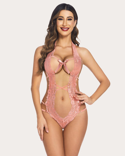 Bodysuit mit tiefem V-Träger aus Spitze