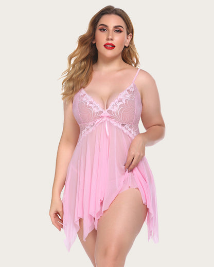 Plus Size Dessous Spitze Druck Babydoll Outfits