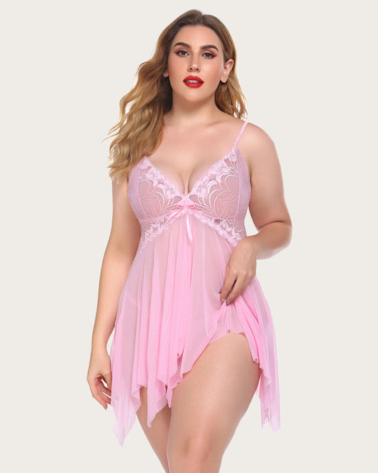 Plus Size Dessous Spitze Druck Babydoll Outfits