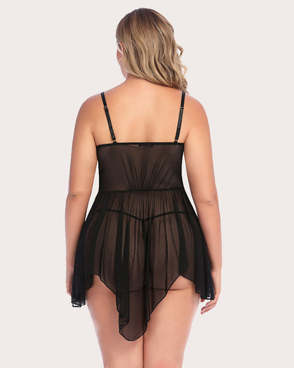 Plus Size Spitze V-Ausschnitt Babydoll