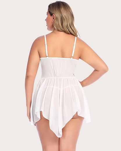 Plus Size Spitze V-Ausschnitt Babydoll