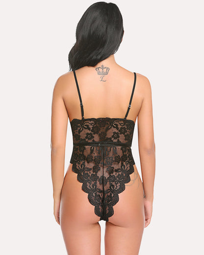 Bodysuit mit floraler Spitze und Muschelbesatz