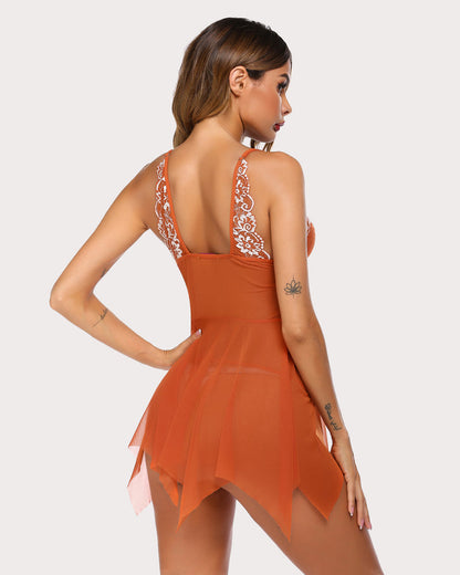 Spitze Frontverschluss V-Ausschnitt Babydoll