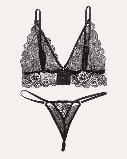2 Stück Spitze V-Ausschnitt BH und Panty Sets