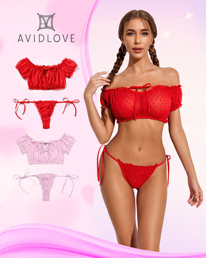 2 Packungen Mesh Ruffle BH und Panty Set