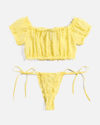2 Packungen Mesh Ruffle BH und Panty Set