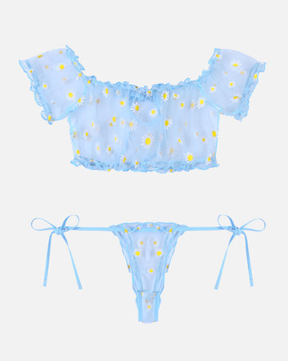 Floral Mesh Ruffle Lingerie Set