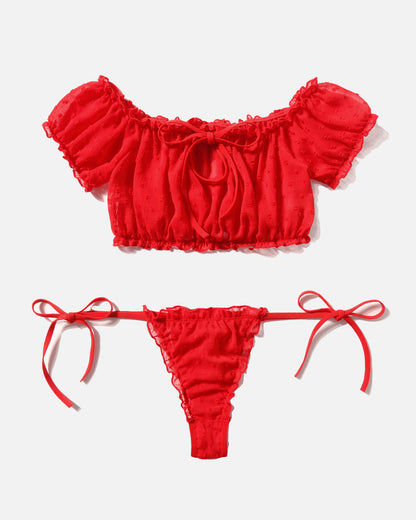 2 Packungen Mesh Ruffle BH und Panty Set