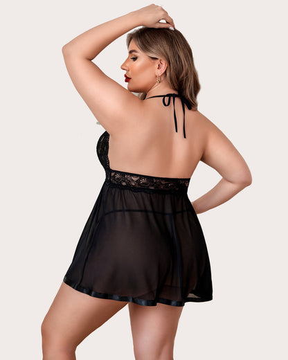 Plus Size Durchsichtige Spitze Mesh Babydoll