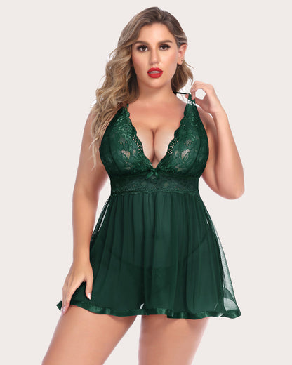 Plus Size Durchsichtige Spitze Mesh Babydoll