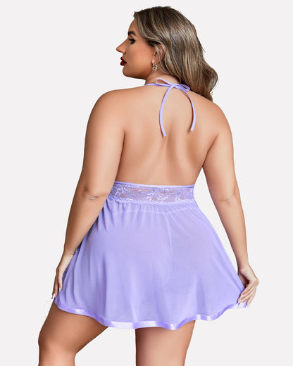 Plus Size Durchsichtige Spitze Mesh Babydoll
