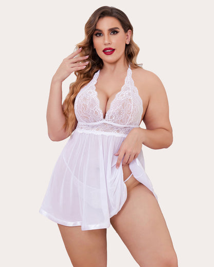 Plus Size Durchsichtige Spitze Mesh Babydoll