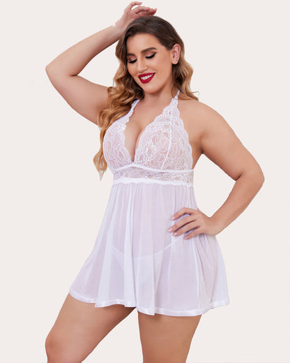 Plus Size Durchsichtige Spitze Mesh Babydoll