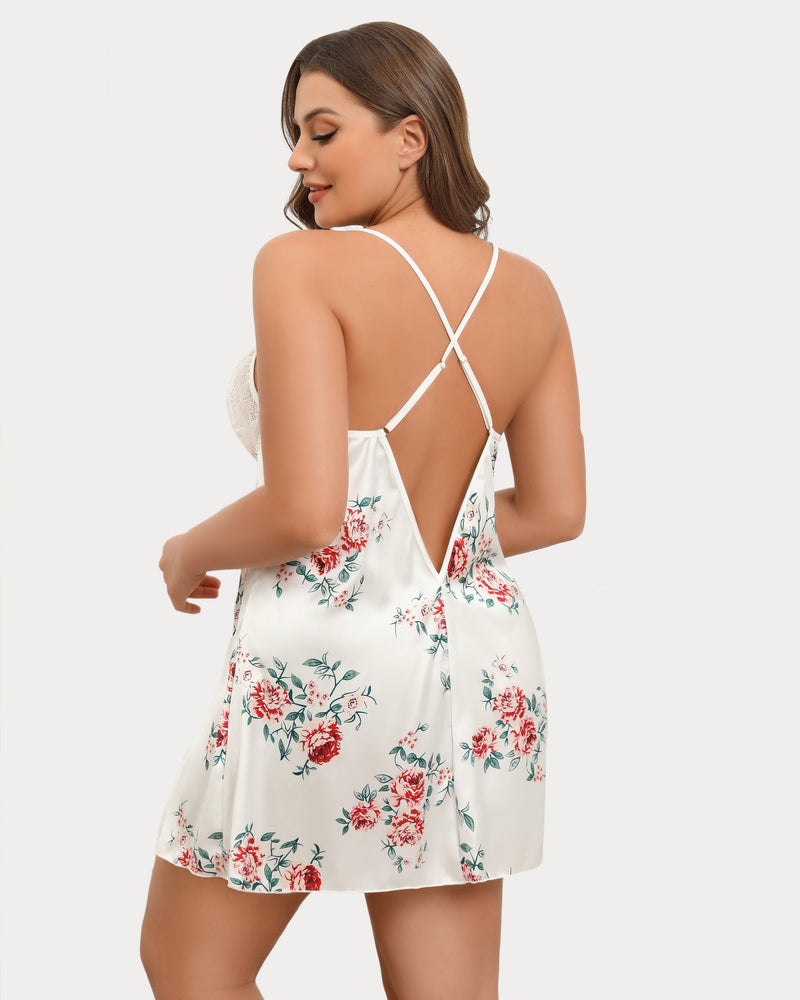 Plus Size Satin Spitze Seite Schlitz Chemise