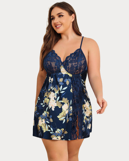 Plus Size Satin Spitze Seite Schlitz Chemise