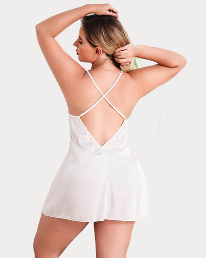 Plus Size Satin Spitze Seite Schlitz Chemise