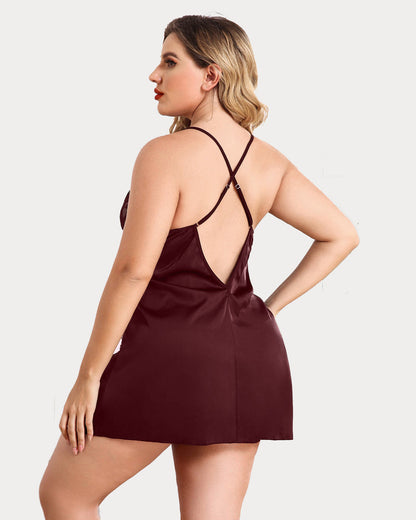 Plus Size Satin Spitze Seite Schlitz Chemise