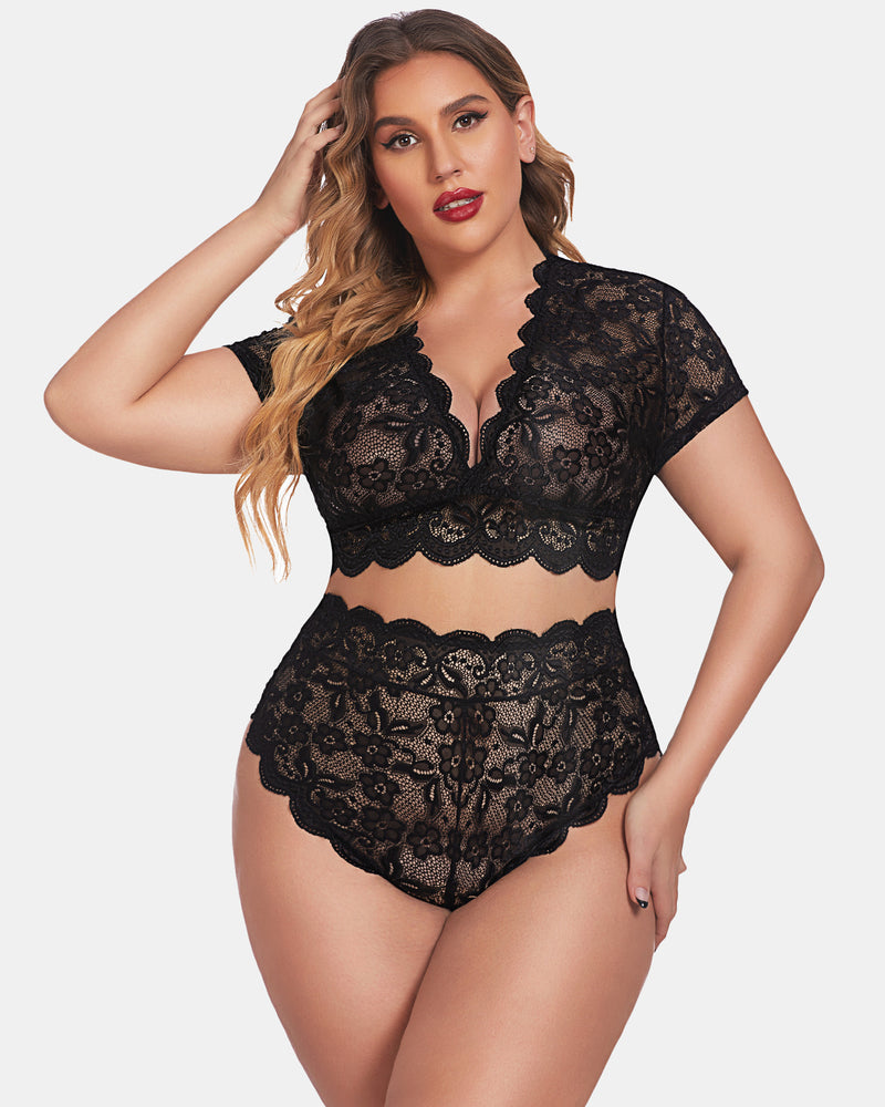 Plus Size Set mit floralem Spitzenbesatz