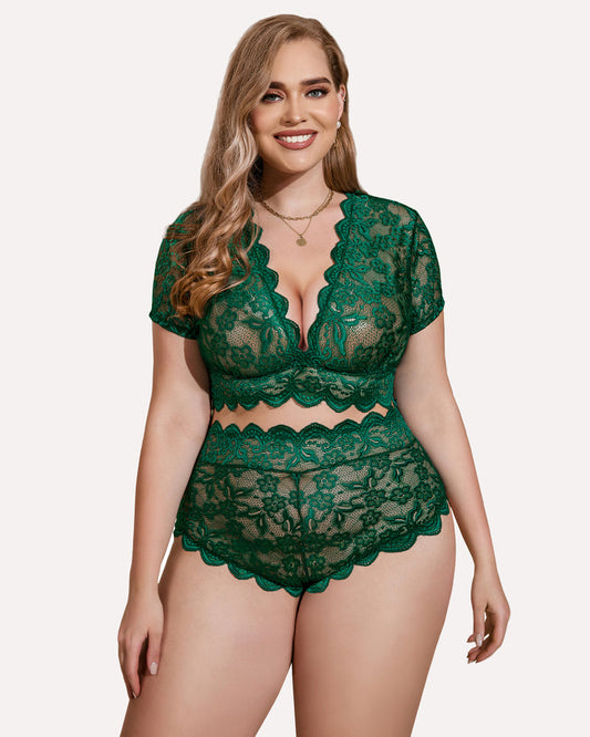 Plus Size Set mit floralem Spitzenbesatz