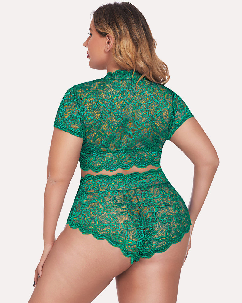 Plus Size Set mit floralem Spitzenbesatz