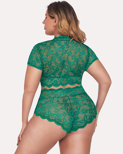 Plus Size Set mit floralem Spitzenbesatz