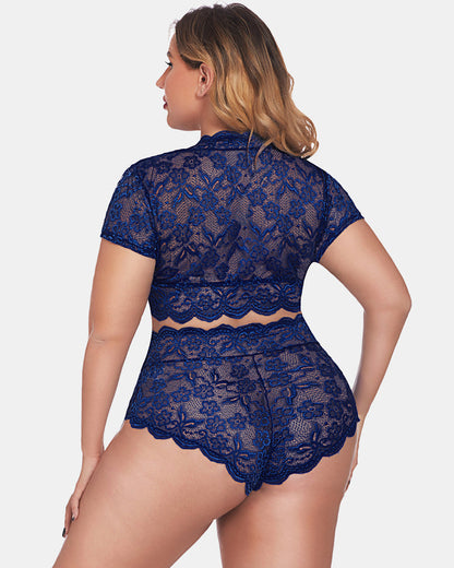 Plus Size Set mit floralem Spitzenbesatz