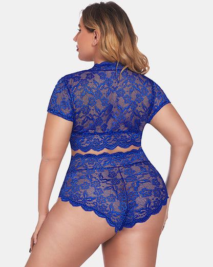 Plus Size Set mit floralem Spitzenbesatz