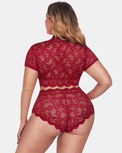 Plus Size Set mit floralem Spitzenbesatz