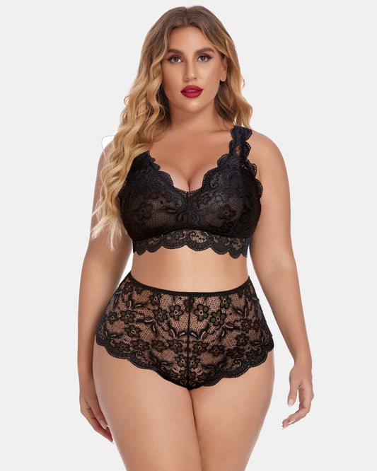 Plus Size Spitze Halter hohe Taille Panty Set