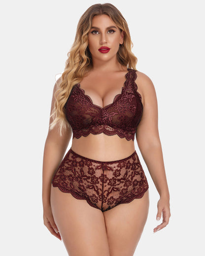 Plus Size Spitze Halter hohe Taille Panty Set