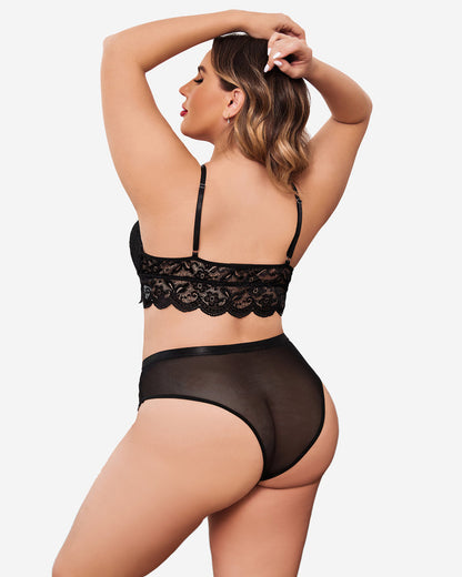 Plus Größe Spitze Trim BH Höschen Set