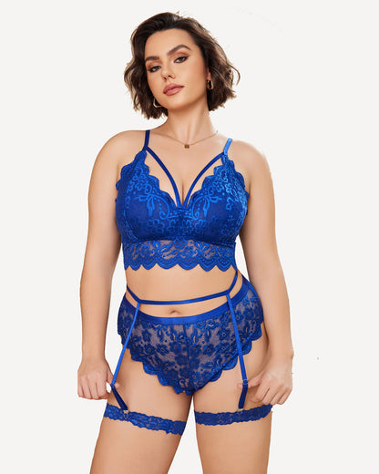 Plus Größe Spitze Trim BH Höschen Set