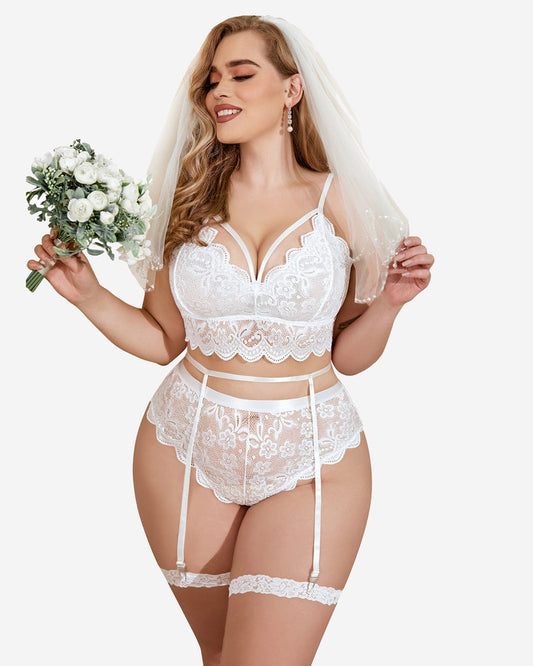 Plus Größe Spitze Trim BH Höschen Set
