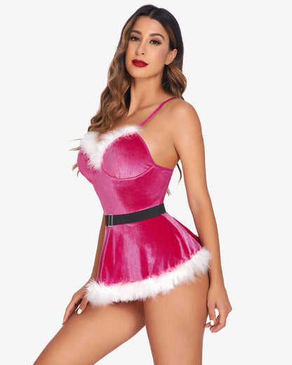 Weihnachtsmann Kostüm V-Ausschnitt Samt Dessous
