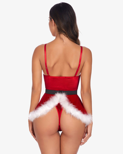 Weihnachtsmann Kostüm V-Ausschnitt Samt Dessous