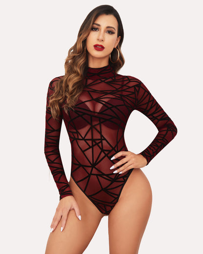 Langärmeliger durchsichtiger Bodysuit