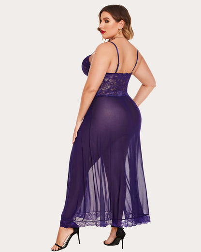 Plus Size Floral Seite Schlitze Nachthemd