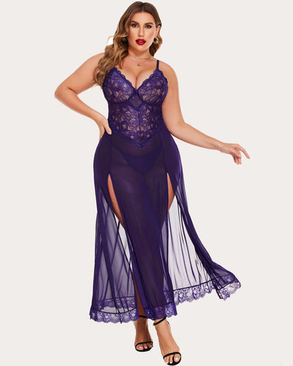 Plus Size Floral Seite Schlitze Nachthemd
