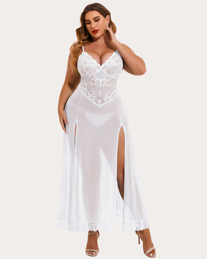 Plus Size Floral Seite Schlitze Nachthemd