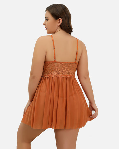 Plus Größe V-Ausschnitt Mesh Seite Schlitz Babydolls