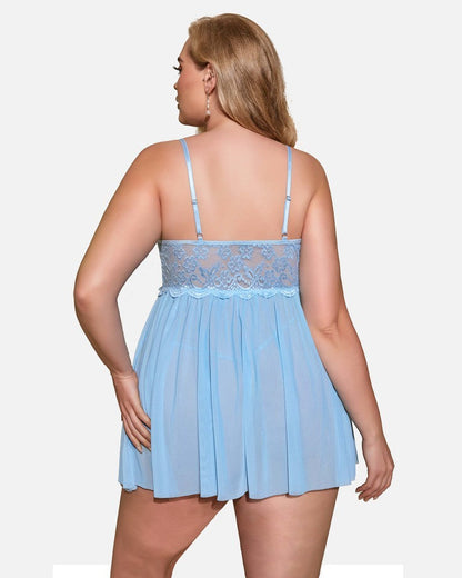 Plus Größe V-Ausschnitt Mesh Seite Schlitz Babydolls