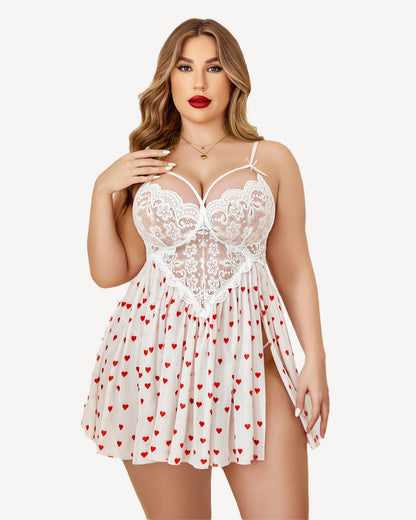 Plus Size Herz Spitze Seite Schlitz Nachthemd
