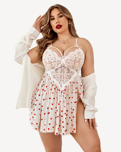 Plus Size Babydoll mit Blumendruck aus Spitze