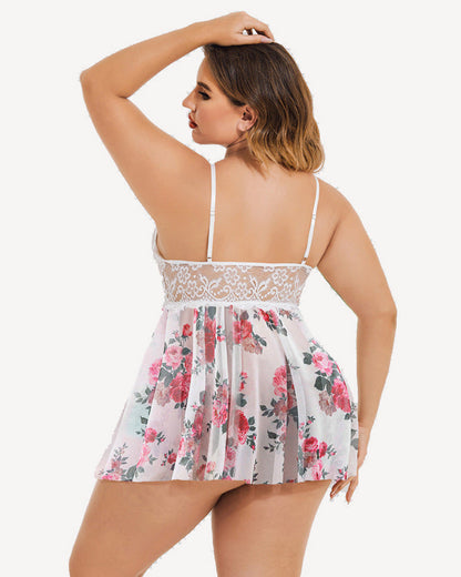 Plus Size Babydoll mit Blumendruck aus Spitze