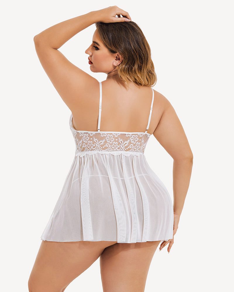 Plus Größe V-Ausschnitt Mesh Seite Schlitz Babydolls