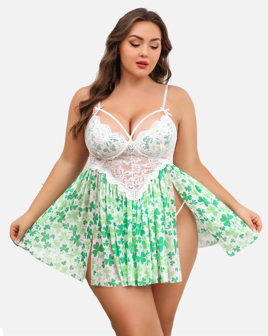 Plus Size Babydoll mit Blumendruck aus Spitze