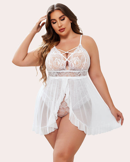 Plus Size Floral Print Snap Crotch Babydoll