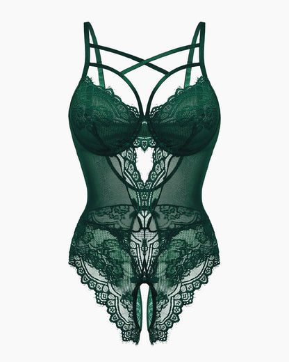 Einteiliger Criss-Cross-Bodysuit aus Spitze