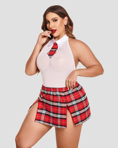 Plus Size Bodysuit Karierter Rock mit Krawattenhalter